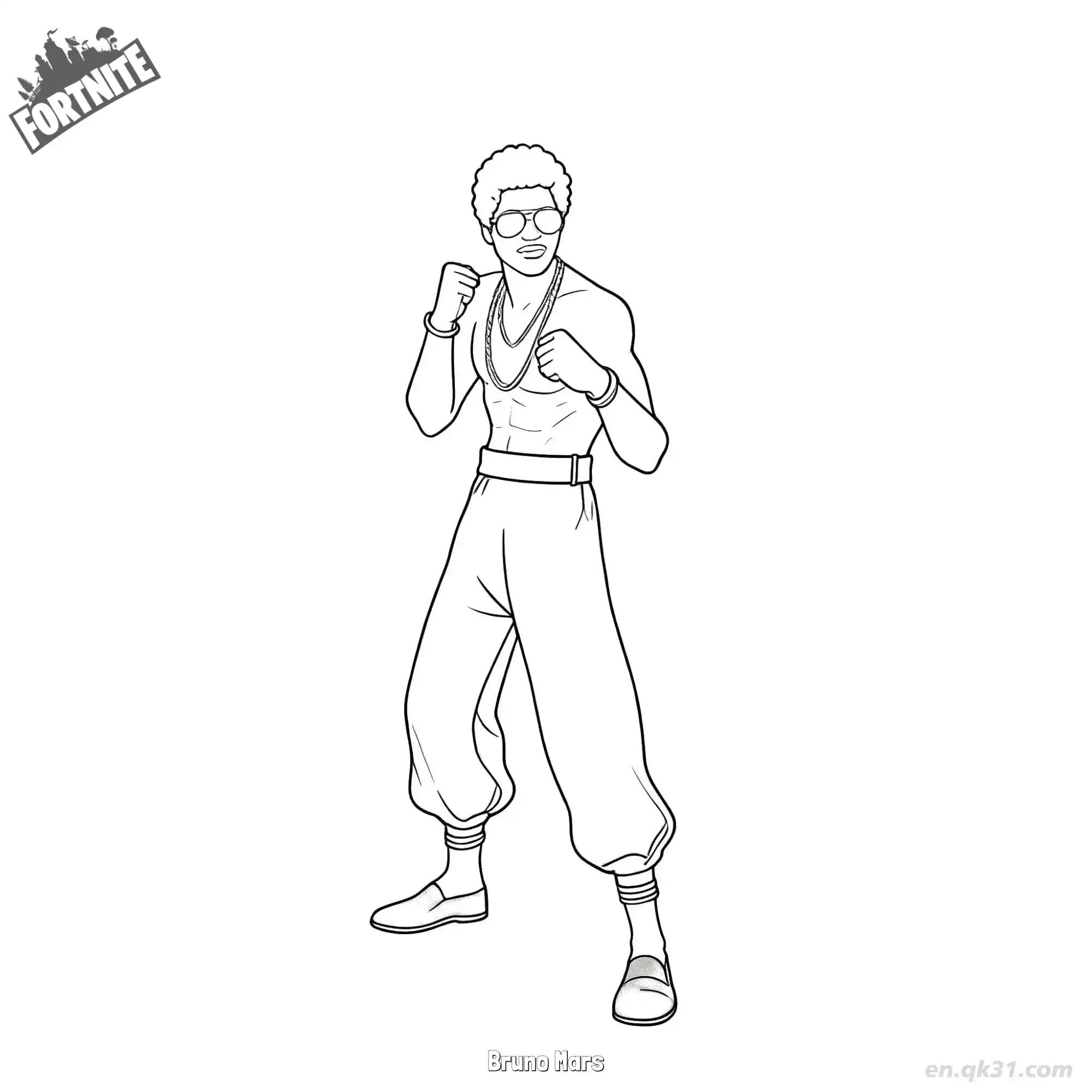 免费 布鲁诺·马尔斯 02简笔画 素描 涂鸦 - 免费可打印堡垒之夜 下载PDF 简笔画涂色页